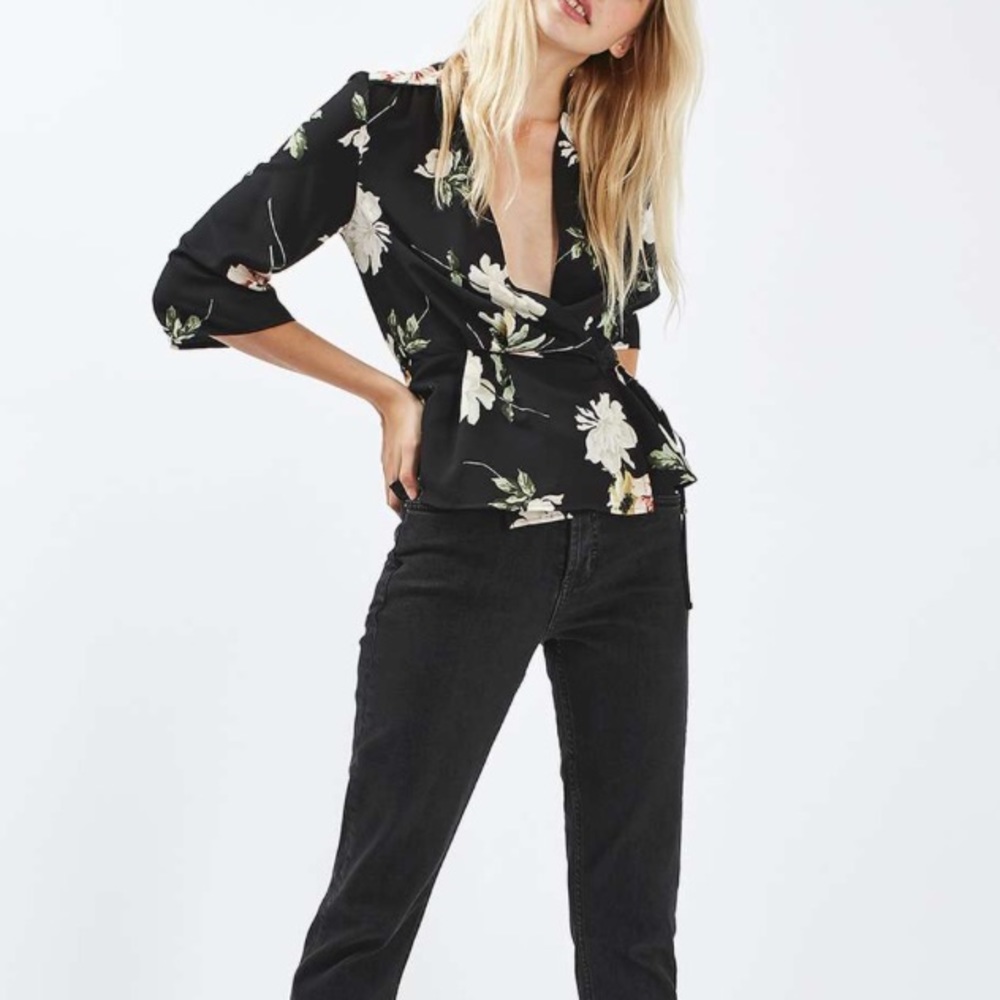Topshop floral wrap blouse